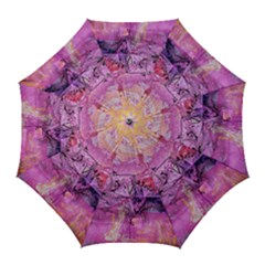 Magenta On Ochre Abstract  Golf Umbrellas by kaleidomarblingart