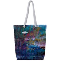 Abstract Turquoise Full Print Rope Handle Tote (small) by kaleidomarblingart