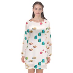 Underwater World Long Sleeve Chiffon Shift Dress 