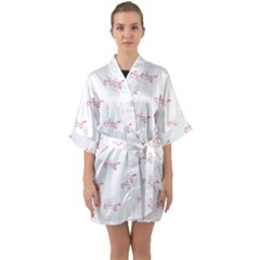 Amor Text Drawing Pattern Half Sleeve Satin Kimono 