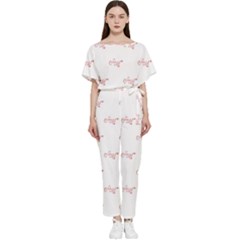 Amor Text Drawing Pattern Batwing Lightweight Jumpsuit