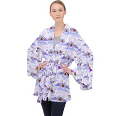 Love To The Flowers In A Beautiful Habitat Long Sleeve Velvet Kimono  by pepitasart