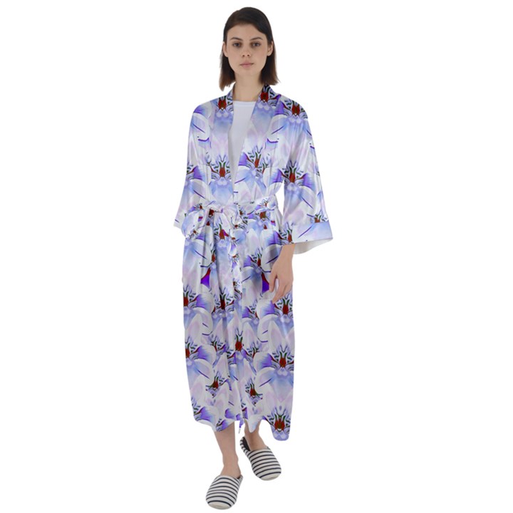 Love To The Flowers In A Beautiful Habitat Maxi Satin Kimono