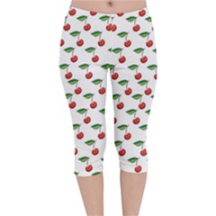 Cherries Love Velvet Capri Leggings  by designsbymallika