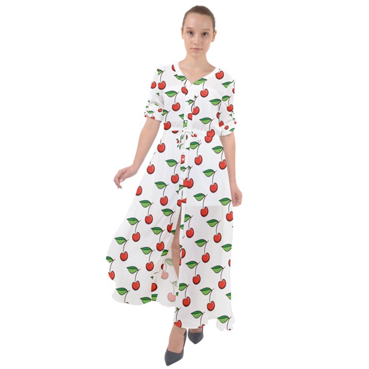 Cherries Love Waist Tie Boho Maxi Dress