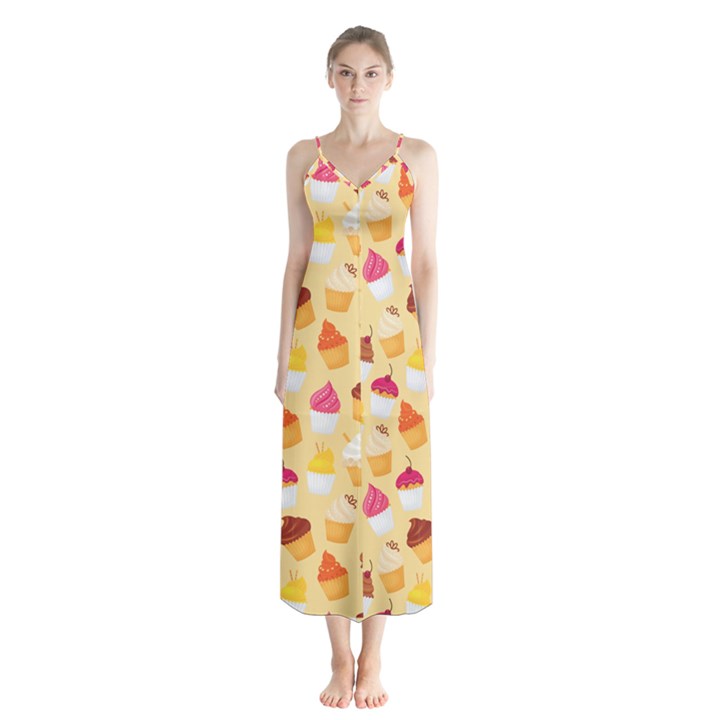 Cupcakes Love Button Up Chiffon Maxi Dress