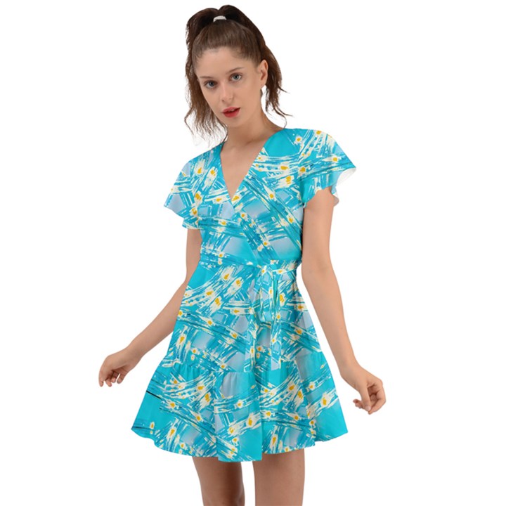 Pop Art Neuro Light Flutter Sleeve Wrap Dress