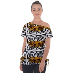 Digital Flowers Off Shoulder Tie-up Tee