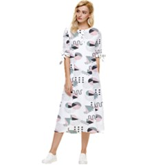 Geometry Colors Bow Sleeve Chiffon Midi Dress