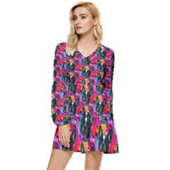 Doggy Tiered Long Sleeve Mini Dress by Sparkle