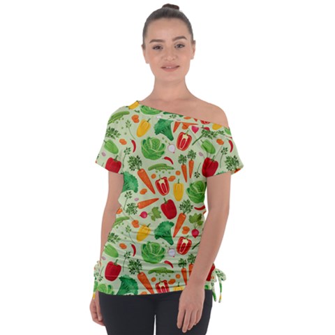 Vegetables Love Off Shoulder Tie-up Tee by designsbymallika