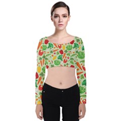 Vegetables Love Velvet Long Sleeve Crop Top by designsbymallika