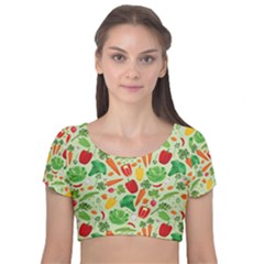 Vegetables Love Velvet Short Sleeve Crop Top  by designsbymallika