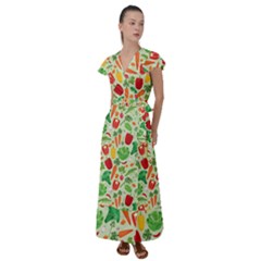 Vegetables Love Flutter Sleeve Maxi Dress by designsbymallika