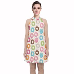 Donuts Love Velvet Halter Neckline Dress  by designsbymallika