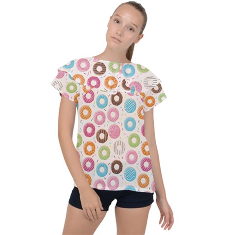 Donuts Love Ruffle Collar Chiffon Blouse by designsbymallika