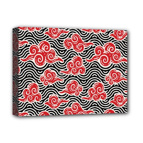 Red Black Waves Deluxe Canvas 16  X 12  (stretched)  by designsbymallika