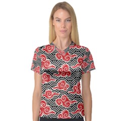 Red Black Waves V-neck Sport Mesh Tee