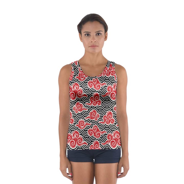 Red Black Waves Sport Tank Top 