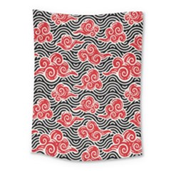 Red Black Waves Medium Tapestry