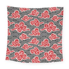 Red Black Waves Square Tapestry (large)