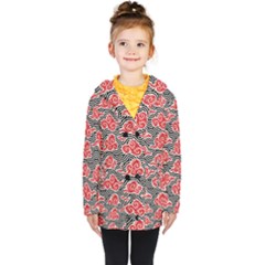 Red Black Waves Kids  Double Breasted Button Coat by designsbymallika