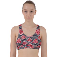 Red Black Waves Back Weave Sports Bra by designsbymallika