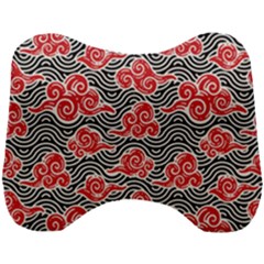 Red Black Waves Head Support Cushion by designsbymallika