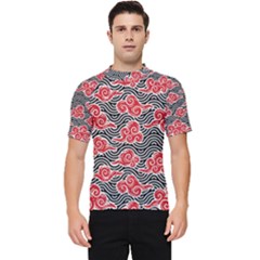 Red Black Waves Men s Short Sleeve Rash Guard by designsbymallika