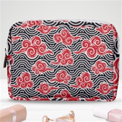 Red Black Waves Make Up Pouch (medium) by designsbymallika