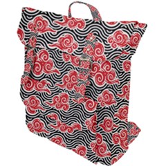 Red Black Waves Buckle Up Backpack by designsbymallika