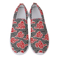 Red Black Waves Women s Slip On Sneakers by designsbymallika