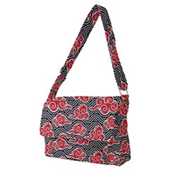 Red Black Waves Full Print Messenger Bag (m) by designsbymallika