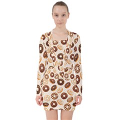 Chocolate Donut Love V-neck Bodycon Long Sleeve Dress by designsbymallika