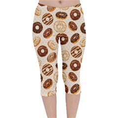 Chocolate Donut Love Velvet Capri Leggings  by designsbymallika