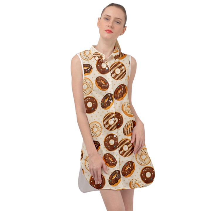 Chocolate Donut Love Sleeveless Shirt Dress