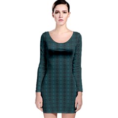 Teal Stripes Long Sleeve Velvet Bodycon Dress