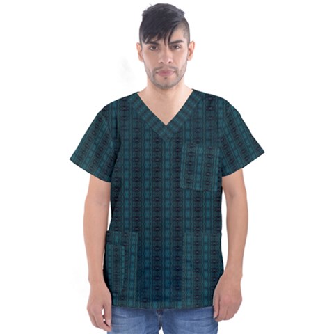 Teal Stripes Men s V-neck Scrub Top by JustJoArt