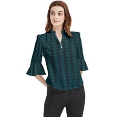 Teal Stripes Loose Horn Sleeve Chiffon Blouse