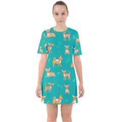 Cute Chihuahua Dogs Sixties Short Sleeve Mini Dress by SychEva