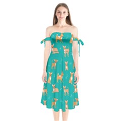 Cute Chihuahua Dogs Shoulder Tie Bardot Midi Dress by SychEva