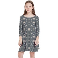 Modern Geometric Ornate Pattern Design Kids  Quarter Sleeve Skater Dress