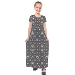 Modern Geometric Ornate Pattern Design Kids  Short Sleeve Maxi Dress