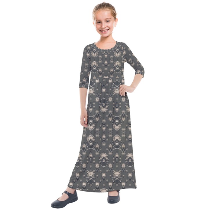 Modern Geometric Ornate Pattern Design Kids  Quarter Sleeve Maxi Dress