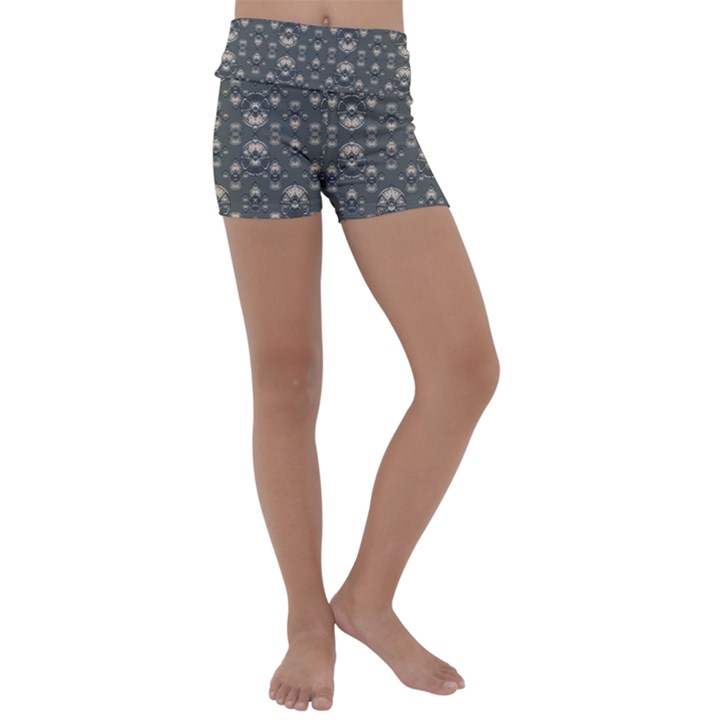 Modern Geometric Ornate Pattern Design Kids  Lightweight Velour Yoga Shorts