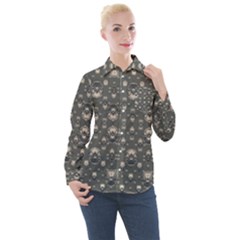 Modern Geometric Ornate Pattern Design Women s Long Sleeve Pocket Shirt