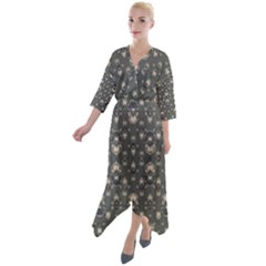 Modern Geometric Ornate Pattern Design Quarter Sleeve Wrap Front Maxi Dress by dflcprintsclothing