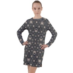 Modern Geometric Ornate Pattern Design Long Sleeve Hoodie Dress