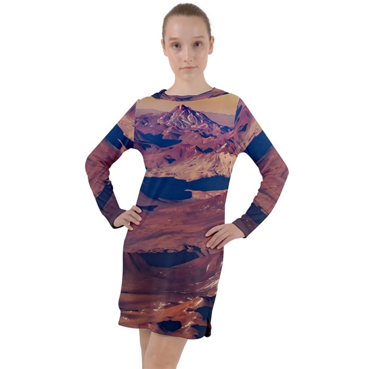 Atacama Desert Aerial View Long Sleeve Hoodie Dress