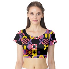 Summer Mosaic Print Short Sleeve Crop Top by designsbymallika